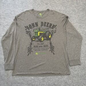 John Deere Mens Adult Gray Shirt, Graphic Print, Moline IL, Size: XL Long Sleeve